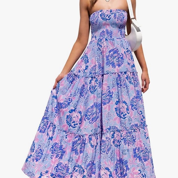 NWT ZESICA Women's Bohemian Floral Printed Strapless Maxi Dress - Picture 2 of 6